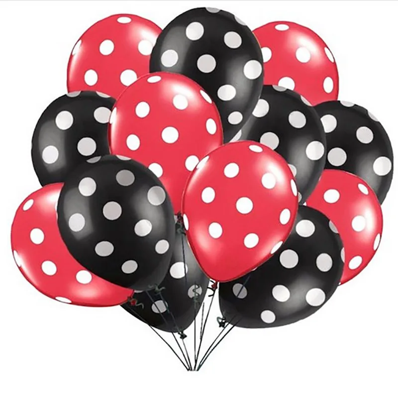 

12inch 10pcs Red black ladybug latex balloons spot polka dot party baloons mickey mouse theme birthday party decor supply globos