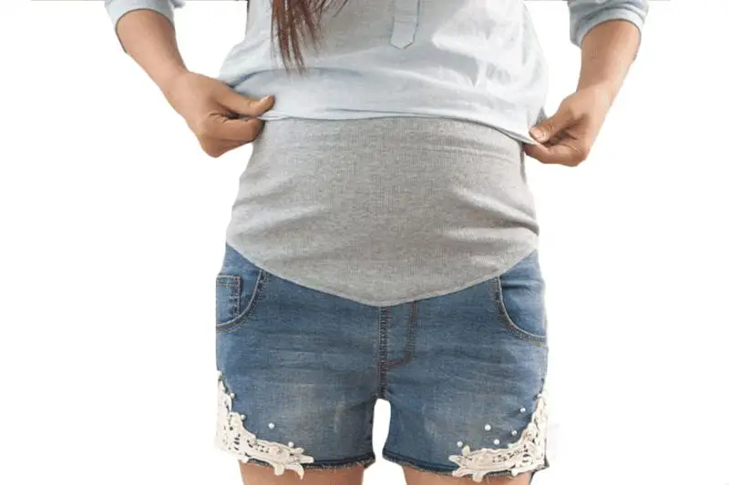 Джинсовые шорты для беременных больших размеров; повседневные кружевные Капри с эластичной резинкой на талии; модные лоскутные брюки со стразами; джинсовые шорты для беременных