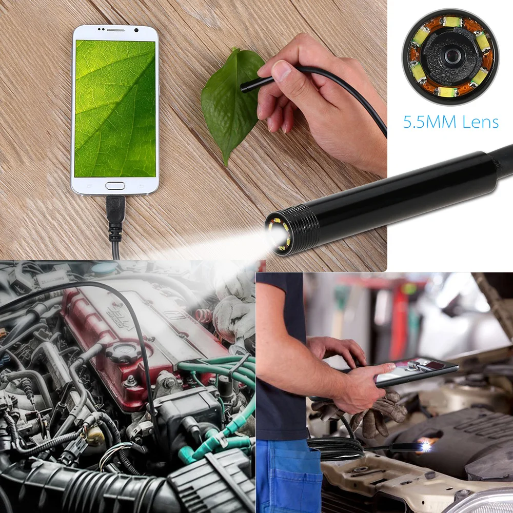 Водонепроницаемый эндоскоп с объективом 5 мм 6 светодиодов кабель 2 м|Камеры