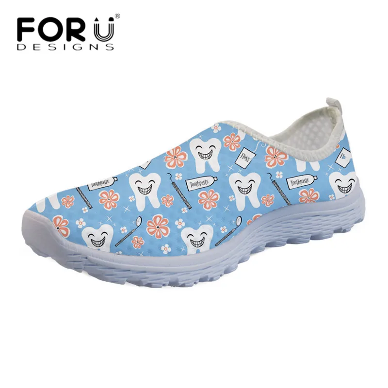 

FORUDESIGNS Famous Design Cartoon Dentist Print Youth Girls Sneakers Casual Women Breathable Mesh Flats Light Slip-on Footwear
