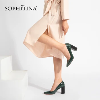 

SOPHITINA Fashion Casual Pumps Sexy High Quality Patent Leather Pointed Toe Square Heel Shoes Slip-on Special Women's Pumps W003
