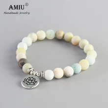 AMIU 8 мм матовый Природный Амазонит бусины с Lotus Ом Будда Шарм Йога браслет ручной работы для мужчин и женщин браслет