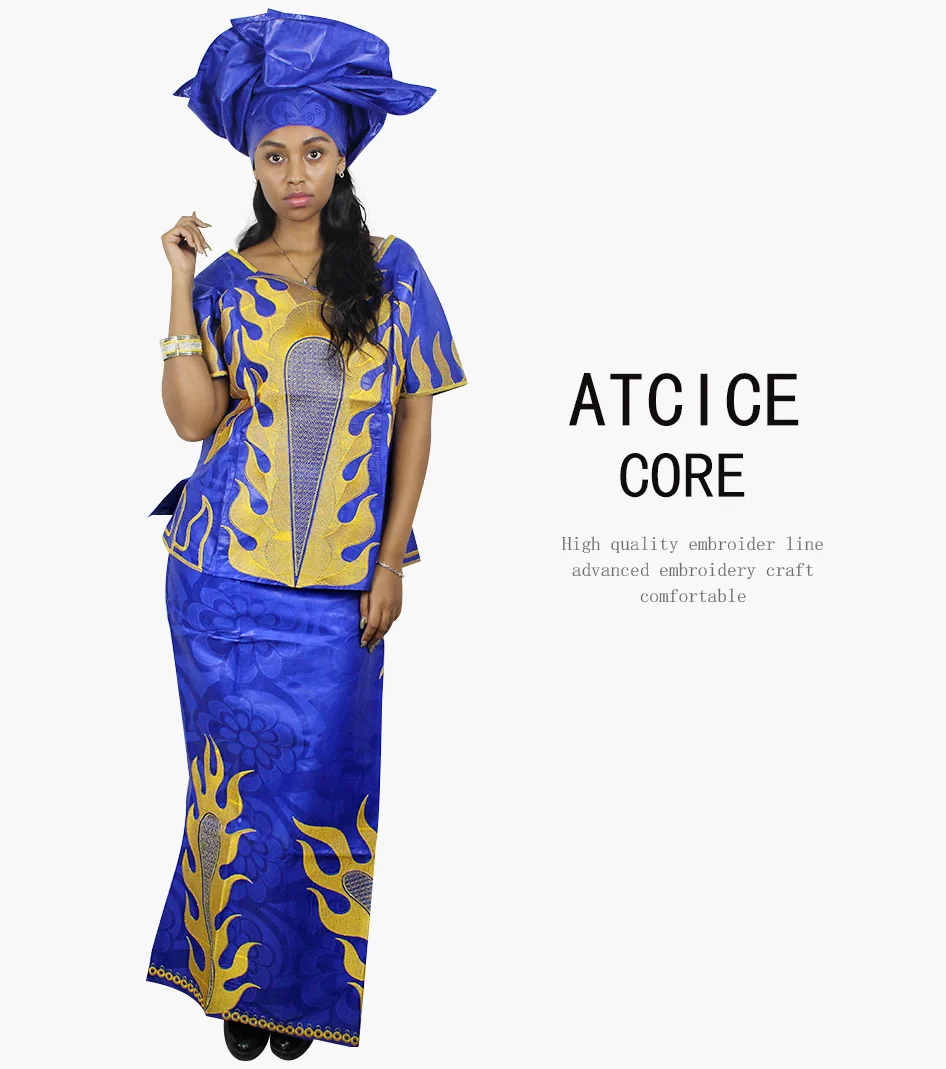 Африканские платья для женщин Базен RICHE платье с вышивкой с рэпером три шт один комплект