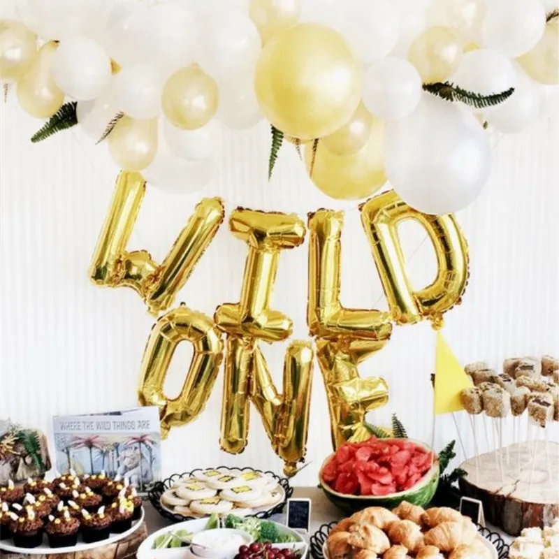 

1set 16inch Rose gold Wild One/One Foil Balloon Baby Shower 1th Birthday Party Decor latex balloons children ONE Year Old Globos