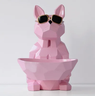 Геометрическая Лаки собака смолы орнамент домашний декор ремесла животных Французский бульдог фигурки Ключ коробка для хранения конфет комнаты Декоративные Коробки - Цвет: Розовый