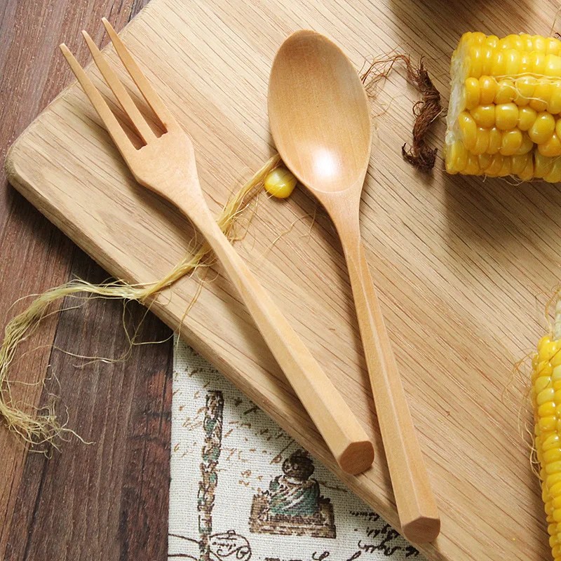 Natural Mini Wooden Spoon Fork Cooking Utensil Coffee Fruit Forks Household Kitchen Tableware Set WB366 | Дом и сад