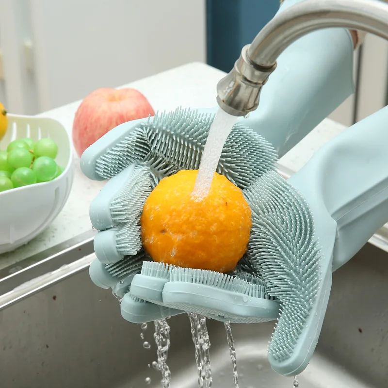 

Food grade silicone Multi-purpose Lazy dishwashing gloves Thick durable convenient scrub brush Cleaning tools for home