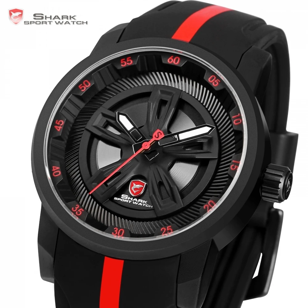 Thresher SHARK Sport Watch Racing Layer 3D Wheel Design Dial Crown Quartz Silicone Band Men Watches/SH501-504