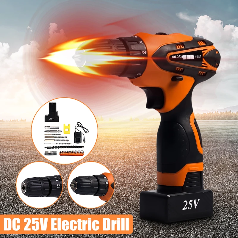 

Cordless Impact Electric Drill DC 25V Lithium Battery Electric Drill Power Drills with Screwdriver Bit Accessories Set For Wood