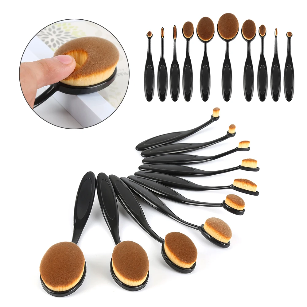 

10 pcs Oval Makeup Brushes Set Foundation Concealer Powder BB Cream Make Up Tool Kit Toothbrush Shape Oval Brushes Hot Selling