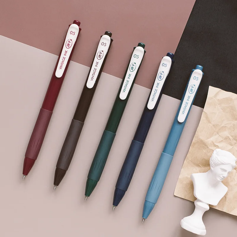 

5Pcs/set Vintage Retro Gel Pen Set 0.5mm Office Student Color Creative Signature Pen Large Capacity Pen School Supplies