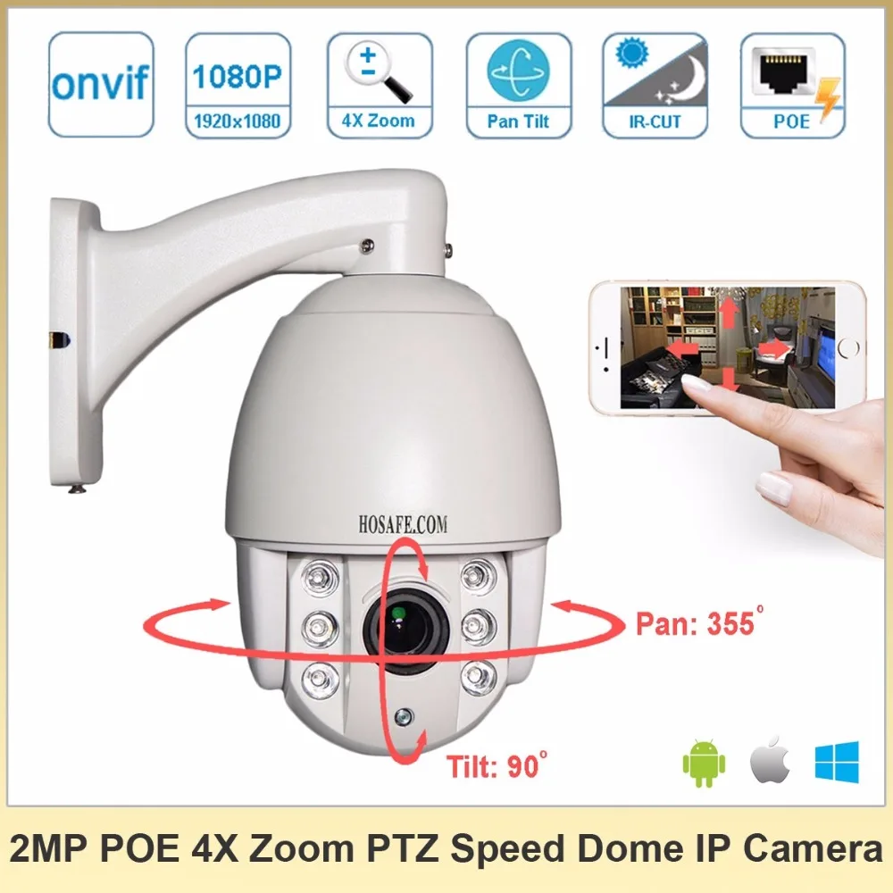 HOSAFE 2MP 1080P POE Mini Speed Dome PTZ IP Camera w/ 6