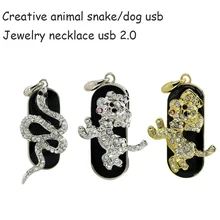 Real capacity Diamond crystal snake 128GB Pen drive dog Necklace Usb flash drive 8GB 16GB 32GB USB Flash 2.0 Memory Drive Stick
