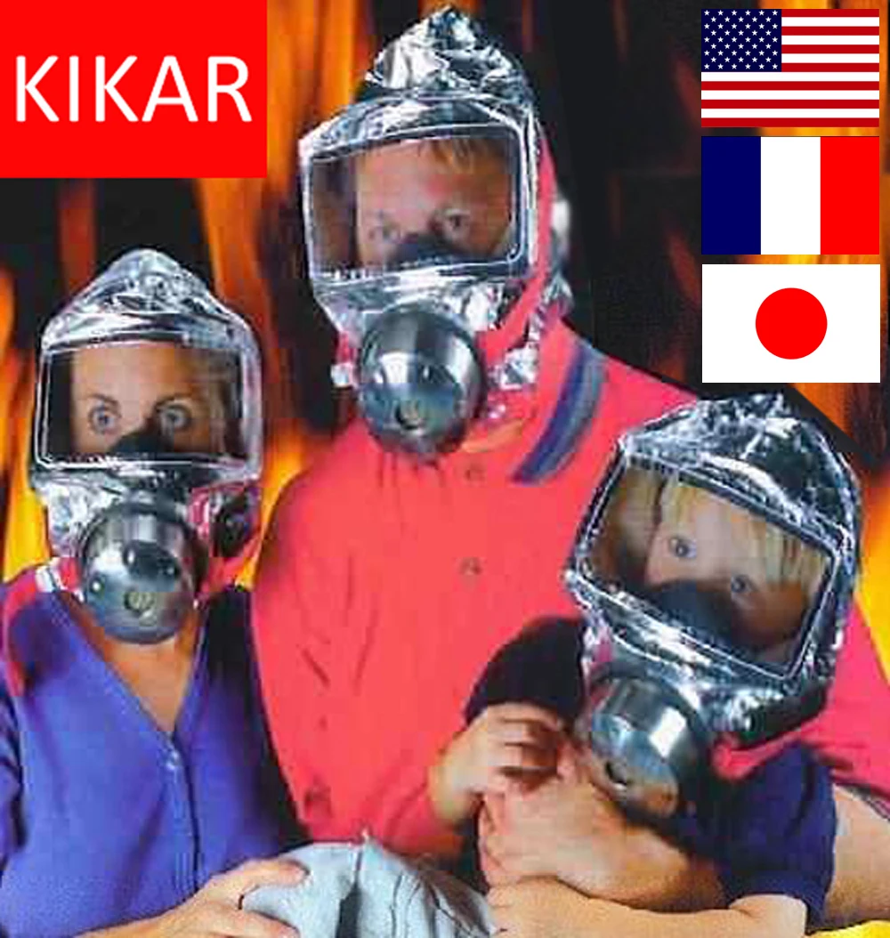 

Emergency Escape Hood Oxygen Mask Respirator 60 Minutes Fire Smoke Toxic Filter Gas Big Visor Firemask First Aid Kit Hard Case
