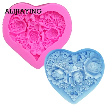 

M0085 Wedding Rose Cake Decoration tools Heart-shaped Sugar Craft Fondant mold Love Silicone Mold Chocolate Fudge