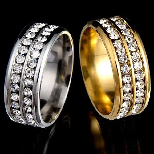 

Womens Mens Double Rows Rhinestones Titanium Steel Wedding Jewelry Ring Fashion Jewelry Womens Accessories Anillos Mujer