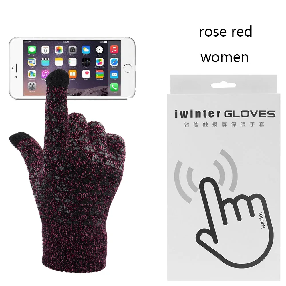 women rose red Новая мода, 1 пара, вязаные перчатки, мужские, зимние, теплые, с флисовой подкладкой, теплые, вязаные перчатки, для улицы, WarmerAccessories - Цвет: women rose red