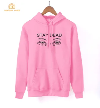 

HAMPSON LANQE Stay Dead Kawaii Adult Hoodie 2020 Spring Autumn Korean Sweatshirts Kpop Women Hooded Black White Gray Pink Blue
