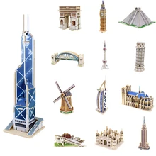 3D деревянная конструкция jigsw головоломка Детский обучающий ремесло комплект для игры "сделай сам" моделирование модели международно известная архитектура подарки