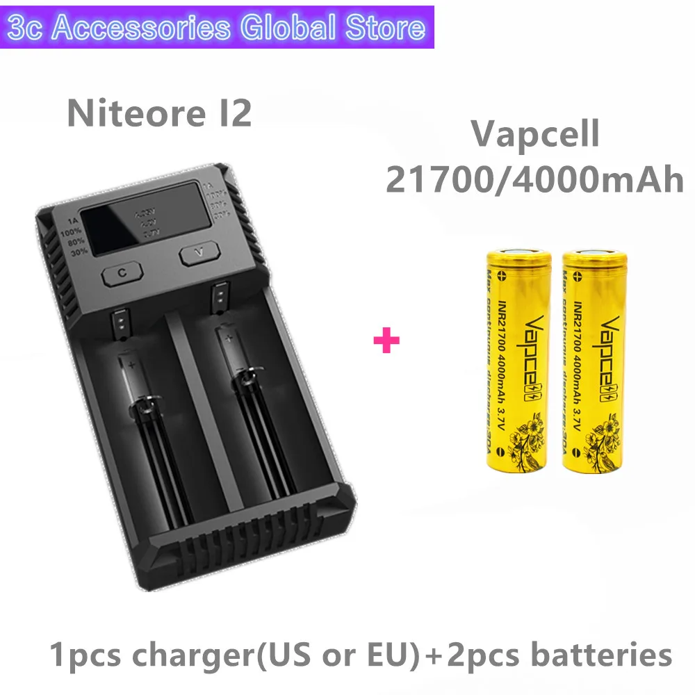 Литий-ионный перезаряжаемый аккумулятор Vapcell 2 шт. 21700 4000 мАч 30 А С Nitecore новинка