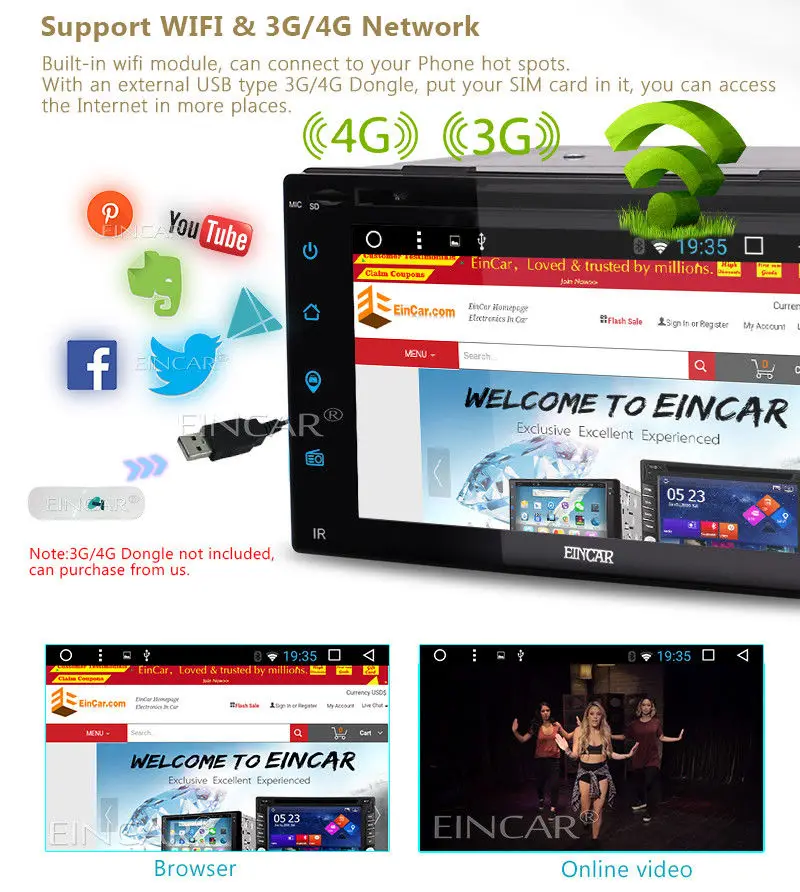 Discount Android 6.0 4Core 6.2 inch 2Din Car DVD Player Stereo Radio Touchscreen GPS Wifi 4