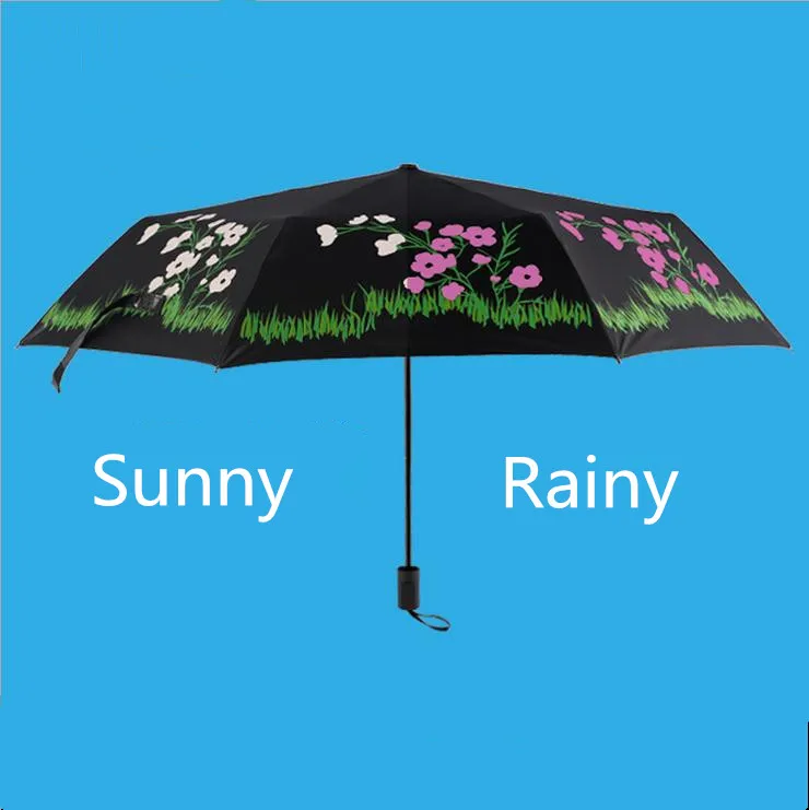 

Flower Pocket Umbrella Three Folding UV-Protection Travel Umbrellas Water Changing Color After Water Gift for Lovers