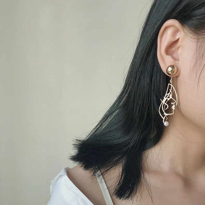 sweet cute simulated pearl abstract hollow out alloy side girls face