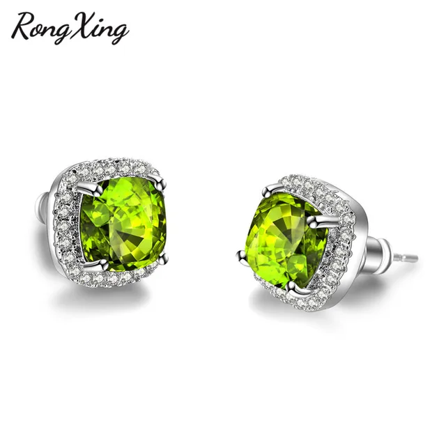 Rongxing 925 Sterling Silver Filled Colorful Birthstone Stud Rongxing 925 Sterling Silver Filled Colorful Birthstone Stud Earrings For Women Fashion Olive Purple