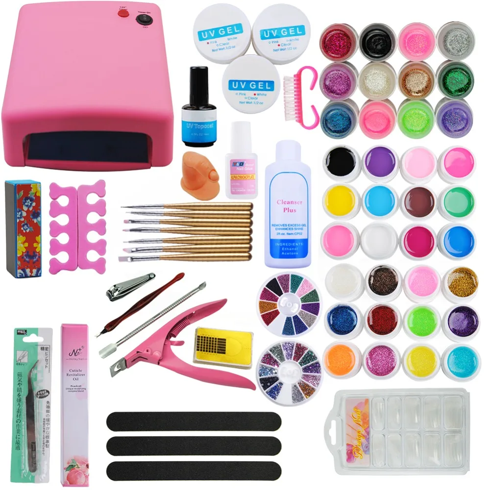 

Set For Manicure Tool Uv Gel Kit 36W UV Lamp For Nail 36pcs UV Gel Nail Polish Kit With Lamp Set Topcoat Cleanser Nail Art Brush