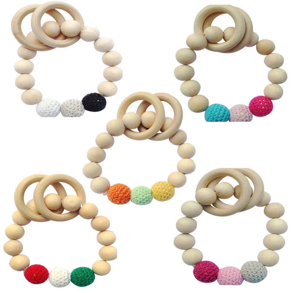 1PC Baby Teethers Wooden Natural Round Teethers Wood Bracelet Teether
