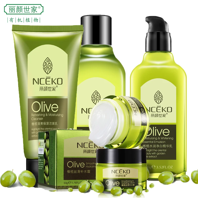

NCEKO Face Care Sets, Olive Refreshing Cleanser + Smoothening Toner + Moisturizing Emulison + Hydrating Cream, Skin Whitening