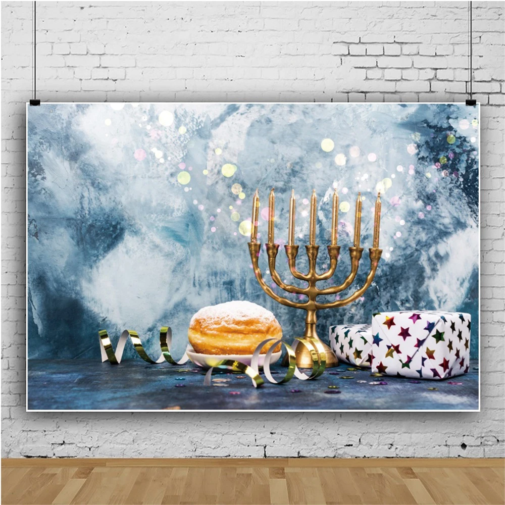 Laeacco Jewish New Year Traditional Holiday Slice Of Bread Candle Gift Polka Dots Party Photo Backdrops Photographic Background