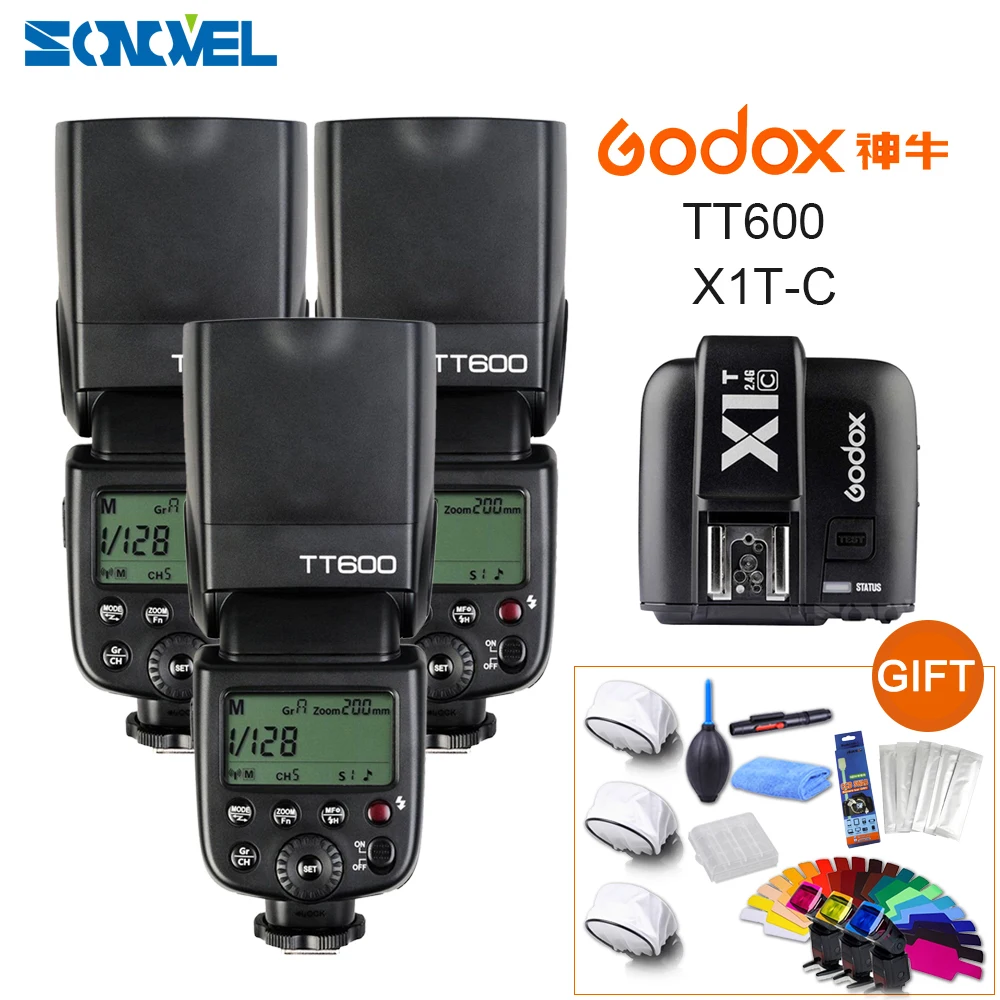 3 шт. Godox TT600 2 4G Беспроводная камера Вспышка Speedlite + X1T C передатчик TTL беспроводной