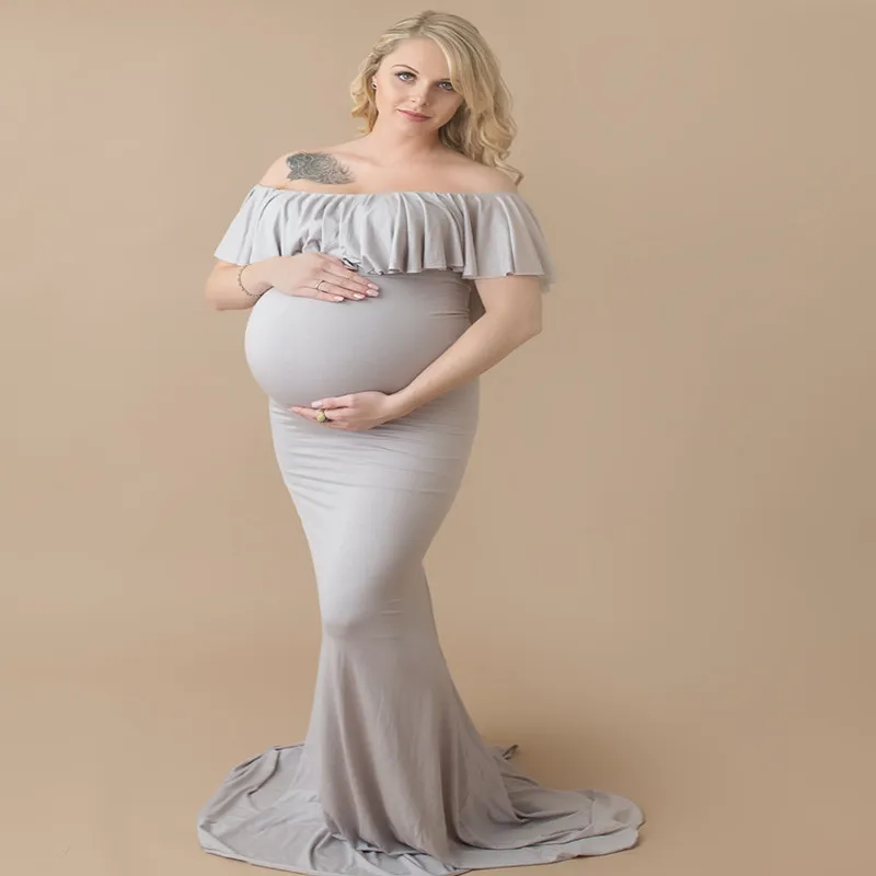 MODENGYUNMA летом 2018 оболочка рябить воротник с открытыми плечами без рукавов длинное платье для беременных Одежда для Подставки для фотографий