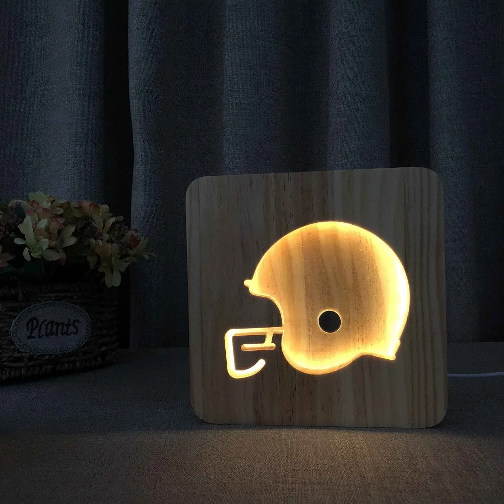 

Xmas LED Wood Light American football helmet rugby Luminaria Table Lamp Gift For Kid Baby Birthday Bed Room Decoration drop ship
