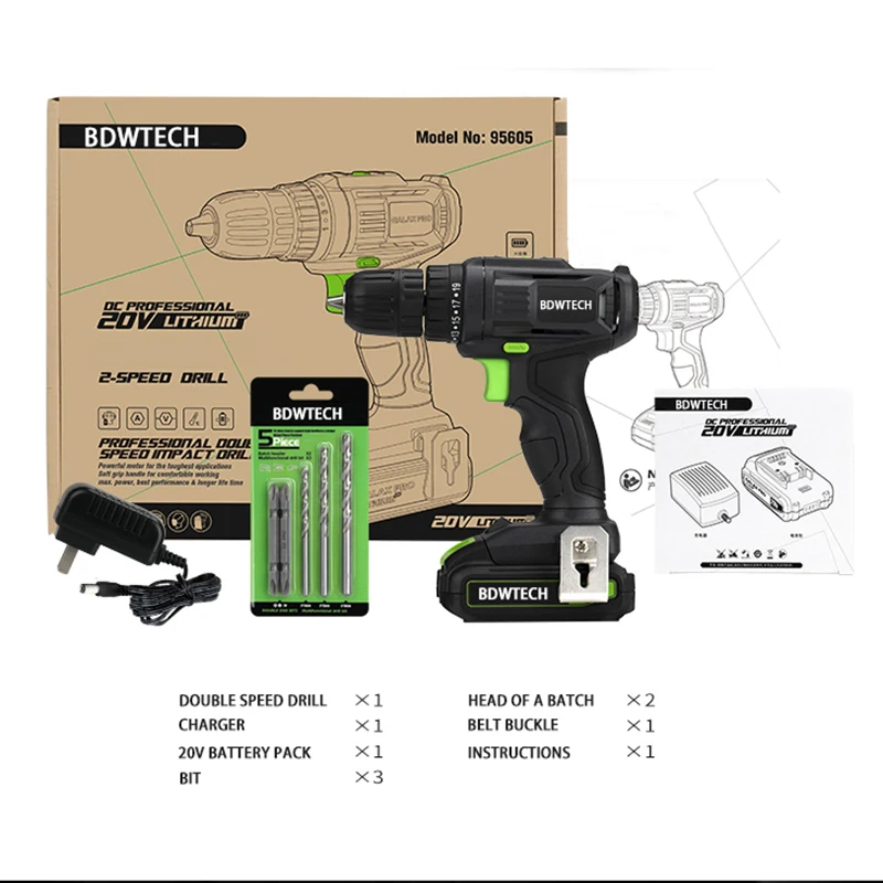 BDWTECH 20 в электрическая отвертка Сменная аккумуляторная отвертка с литиевой батареей двухскоростная Беспроводная отвертка