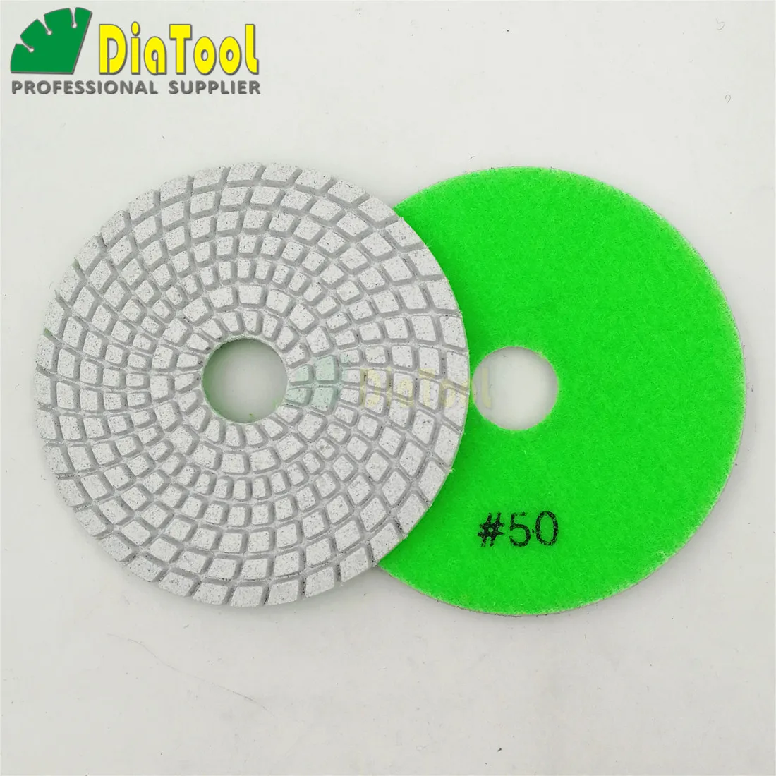DIATOOL 6pcs 4" diamond wet flexible polishing pads #50 DIATOOL 100mm White bond sanding disc for granite stone marble