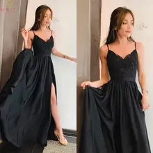 Черные вечерние платья новинка 2019 атласное платье элегантное