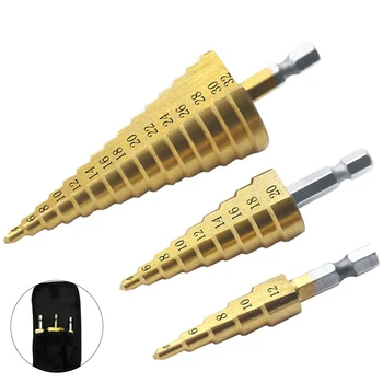 

3pcs/set Quick Change 1/4" Hex Shank Multifunction Drill Bit HSS Titanium Coated Step Drill Bit Shank Power Tool Accessories