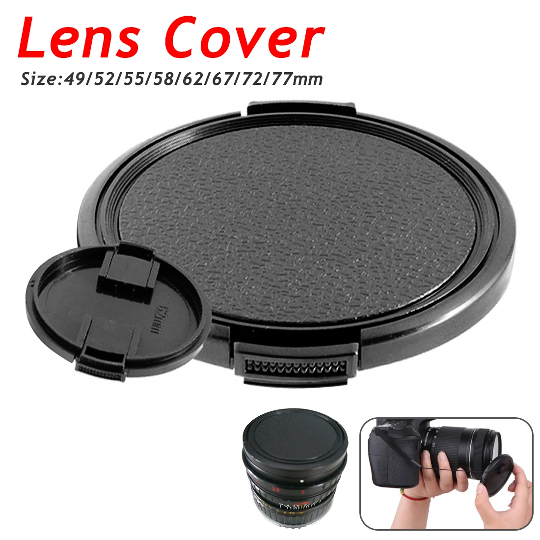 

Snap-on Center Pinch Design Camera Lens Cap Protection Cover Lens Front Cap for canon nikon DSLR Lens 49 52 55 58 62 67 72 77 mm
