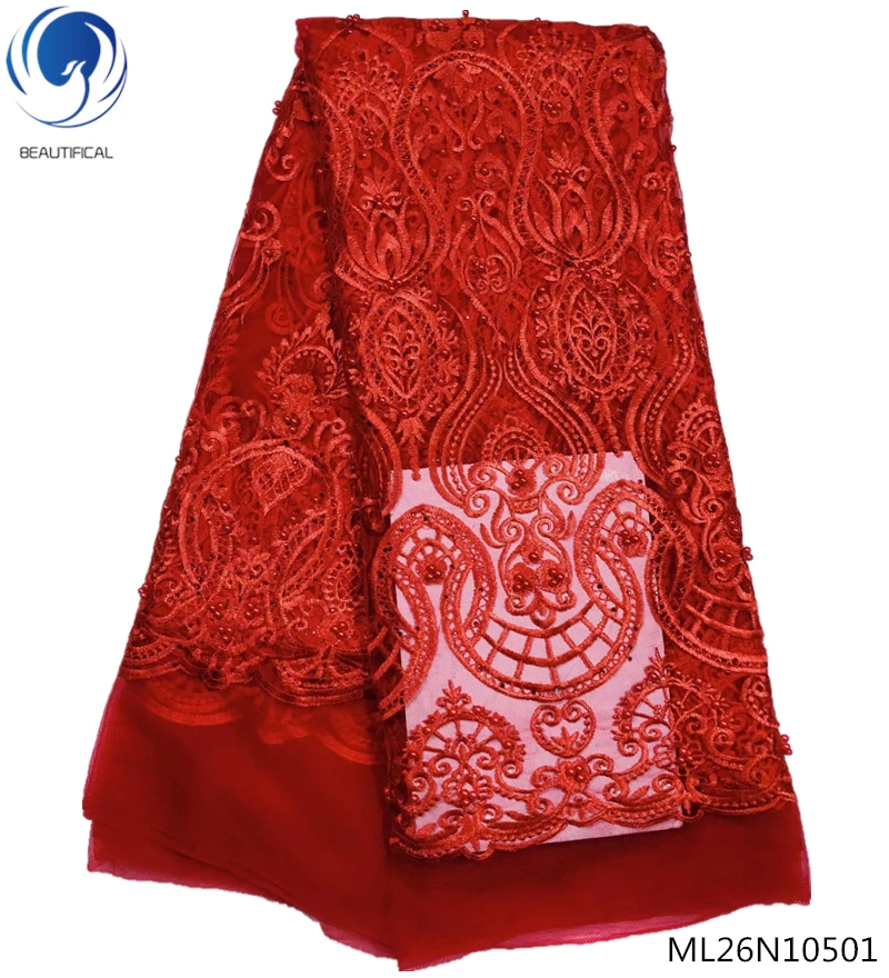 BEAUTIFICAL красная вышивка кружевная свадебная ткань кружевной ткани бисером кружевной ткани для женщин со стразами Дешевые покупки ML26N105