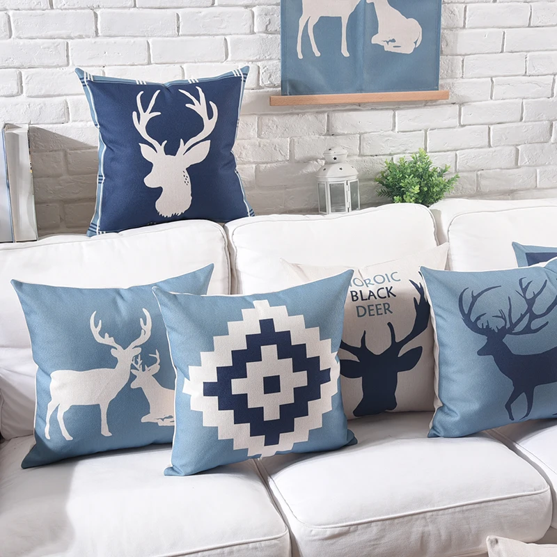

Nordic Style Home Decorative Cushion Cover Blue Black Deer Geometric Cushions Case Pillow Case Home Decor 45x45cm/60x60cm