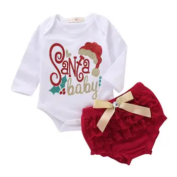 

2 Piece Children's Clothing Christmas Lace Dress For Girls Xmas Baby Girls Red Romper Dresses Jumpsuit Lace Backless Baby