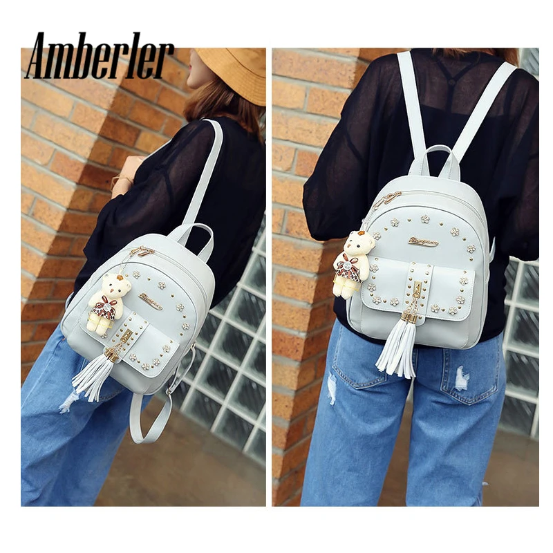 Amberler Fashion Women PU Leather Backpack Large Capacity Ladies Shoulder Travel Backpacks For Teenage Girls School Bags Female