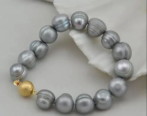 

Free Shipping>>> 8"11-12mm baroque gray freshwater pearl bracelet