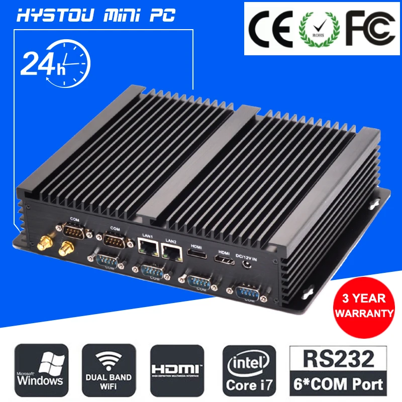 Fanless Barebone Mini PC Core i7 5550U i5 4200U Windows 10 Rugged ITX