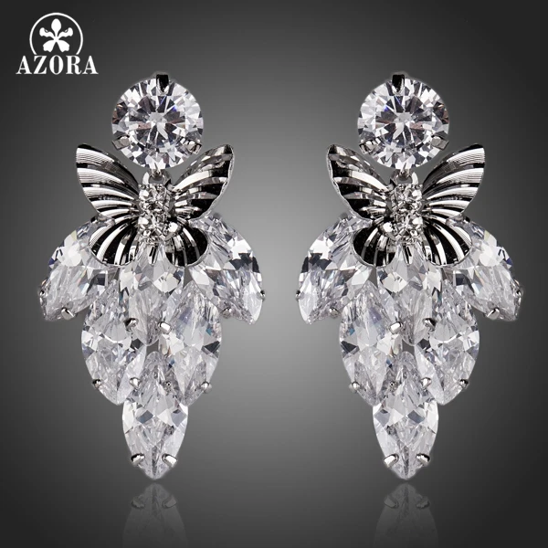 

AZORA Clear Botryoid With Top AAA+ Cubic Zircon Butterfly Drop Earrings TE0113