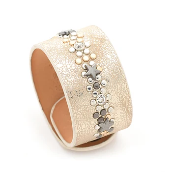 

Punk Wide Leather Bracelets For Women Jewelry Fashion 2 Colors Open Wrap Bracelets & Bangles Star Bracelet 2019 New