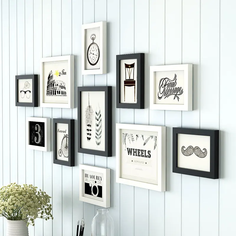 

European Style 11 pcs/set Photo Frame White Black,Creative Multi Photo Frames Wall,Collage Picture Frame Wooden Frame for Photos