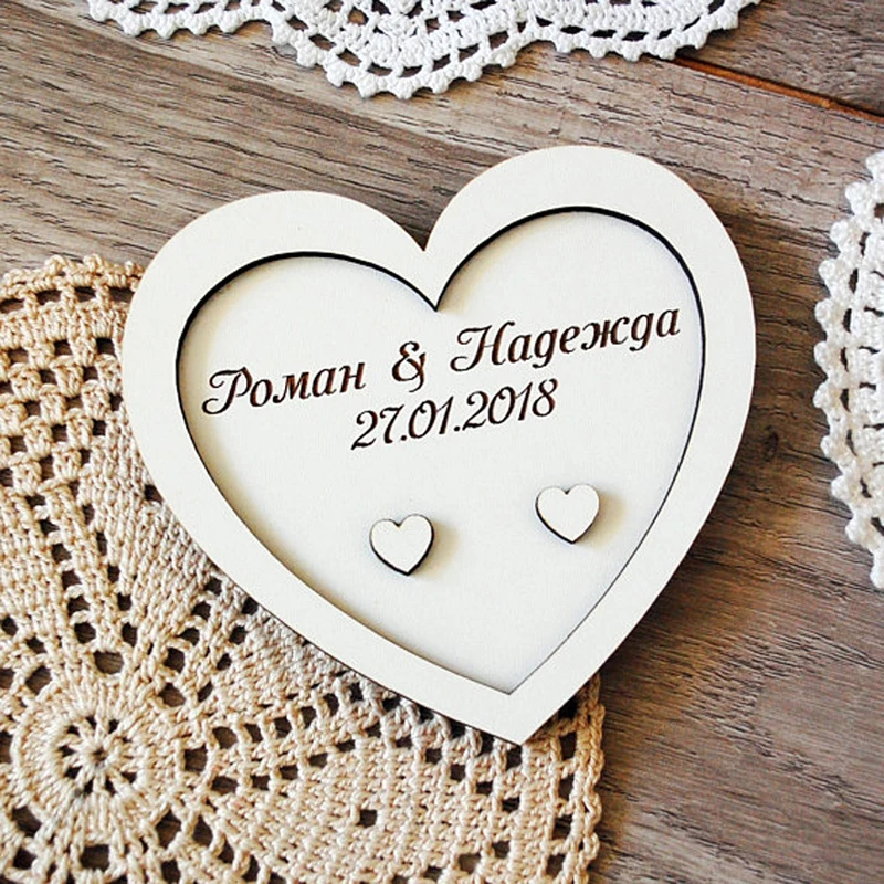 Wedding Rings Holder Heart Wooden Rings Personalized